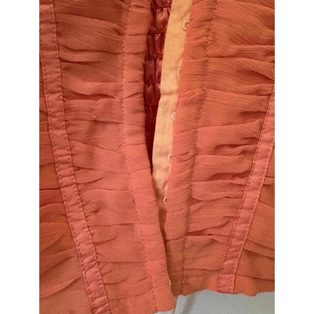 Vintage Y2K Sherbet Orange & pink Coral Corset Top Smocked Ruffle Blouse Large - Picture 5 of 8